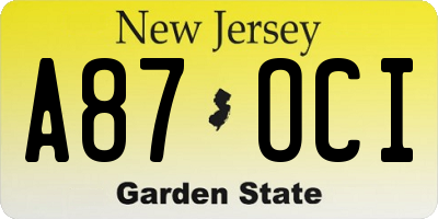 NJ license plate A87OCI