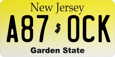 NJ license plate A87OCK