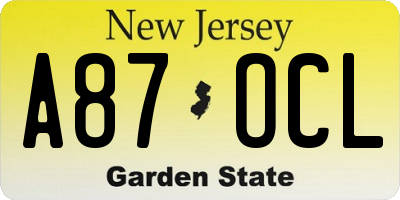 NJ license plate A87OCL