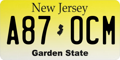 NJ license plate A87OCM