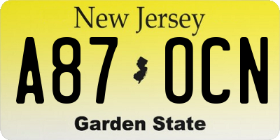 NJ license plate A87OCN