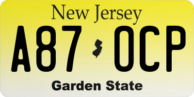 NJ license plate A87OCP