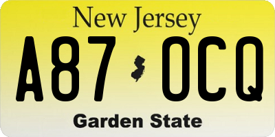 NJ license plate A87OCQ