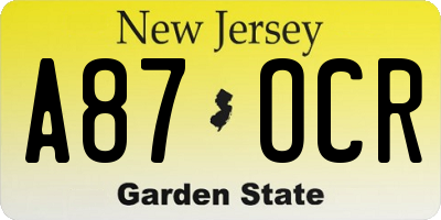 NJ license plate A87OCR