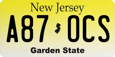 NJ license plate A87OCS