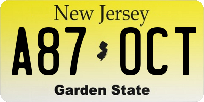 NJ license plate A87OCT