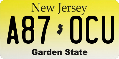 NJ license plate A87OCU