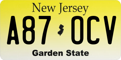 NJ license plate A87OCV