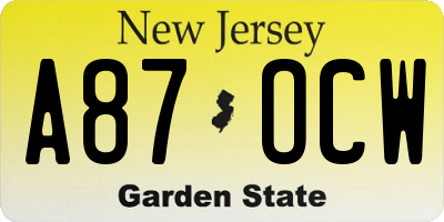 NJ license plate A87OCW