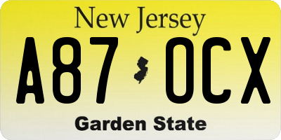NJ license plate A87OCX