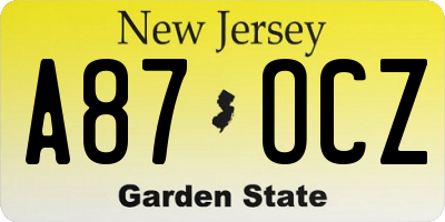 NJ license plate A87OCZ