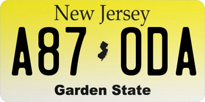 NJ license plate A87ODA