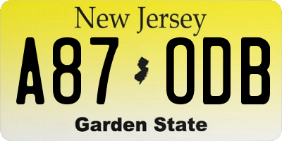 NJ license plate A87ODB