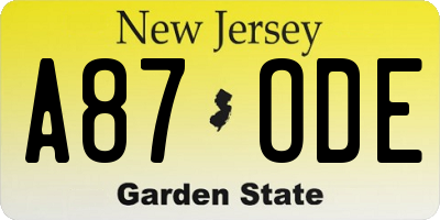 NJ license plate A87ODE