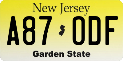 NJ license plate A87ODF