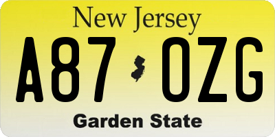 NJ license plate A87OZG