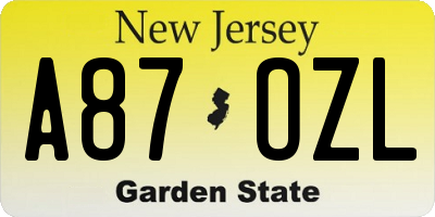 NJ license plate A87OZL