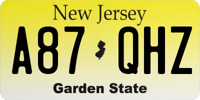 NJ license plate A87QHZ