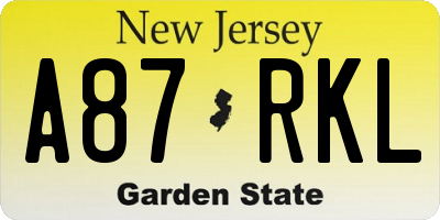 NJ license plate A87RKL