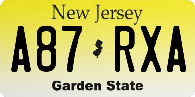 NJ license plate A87RXA