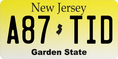 NJ license plate A87TID