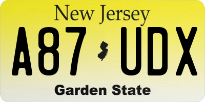 NJ license plate A87UDX