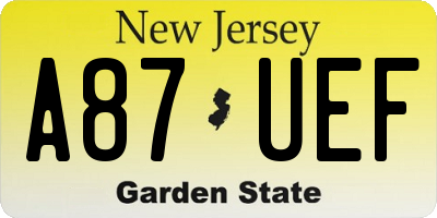 NJ license plate A87UEF