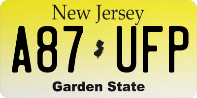 NJ license plate A87UFP