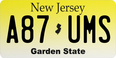 NJ license plate A87UMS