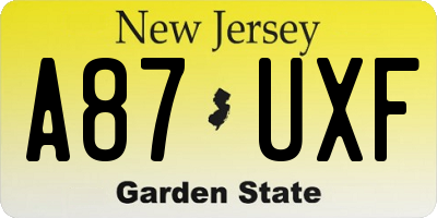NJ license plate A87UXF