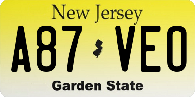 NJ license plate A87VEO