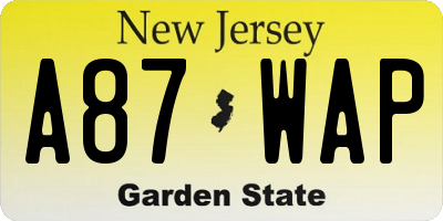 NJ license plate A87WAP