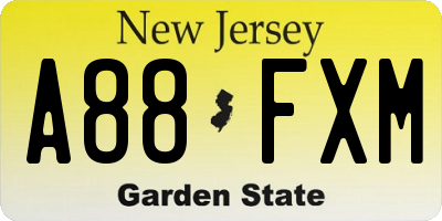 NJ license plate A88FXM