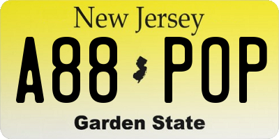 NJ license plate A88POP