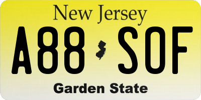 NJ license plate A88SOF