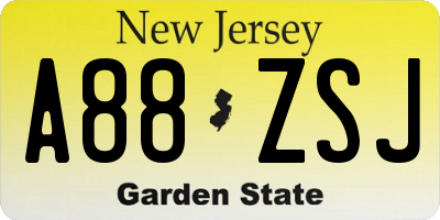 NJ license plate A88ZSJ
