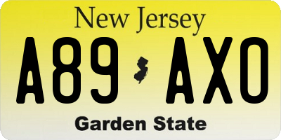 NJ license plate A89AXO