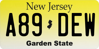 NJ license plate A89DEW