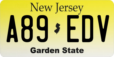 NJ license plate A89EDV