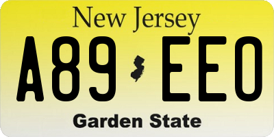 NJ license plate A89EEO