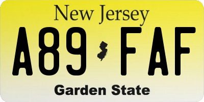 NJ license plate A89FAF