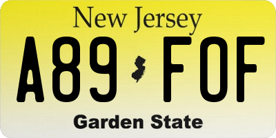 NJ license plate A89FOF