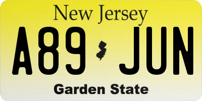 NJ license plate A89JUN