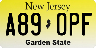 NJ license plate A89OPF