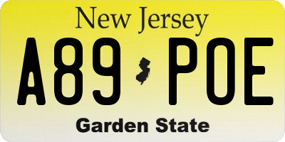 NJ license plate A89POE