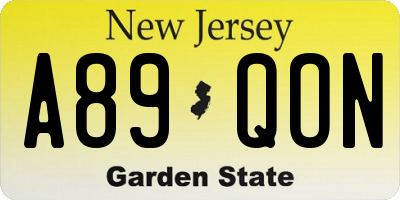 NJ license plate A89QON