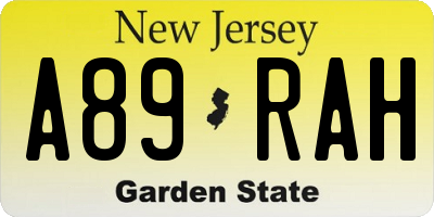 NJ license plate A89RAH