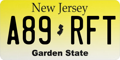 NJ license plate A89RFT