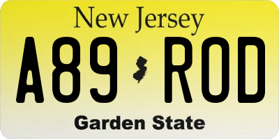 NJ license plate A89ROD