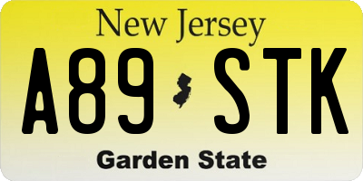 NJ license plate A89STK